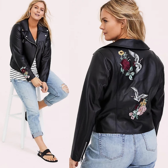 torrid Jackets & Blazers - 🆕SALE Torrid Embroidered Floral Crane Moto Jacket